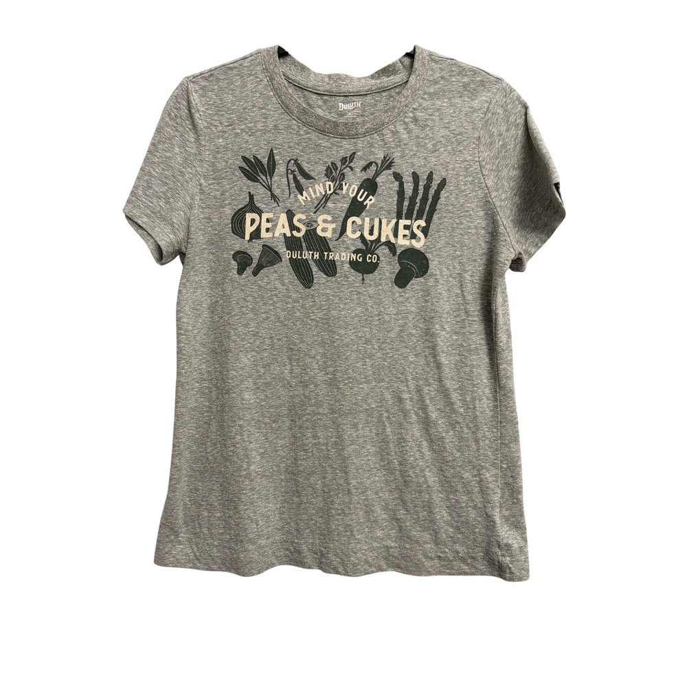 Duluth Trading Co Womens Small Gray Mind Your Peas & Cukes Graphic T-Shirt